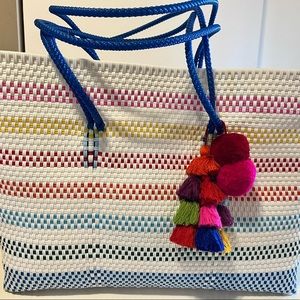 Rainbow Weave Beach Tote with Tassels